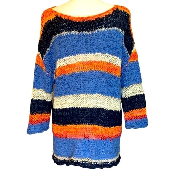 J. Jill blue/coral striped ribbon knit sweater, large, colorful, versatile - Picture 3 of 6
